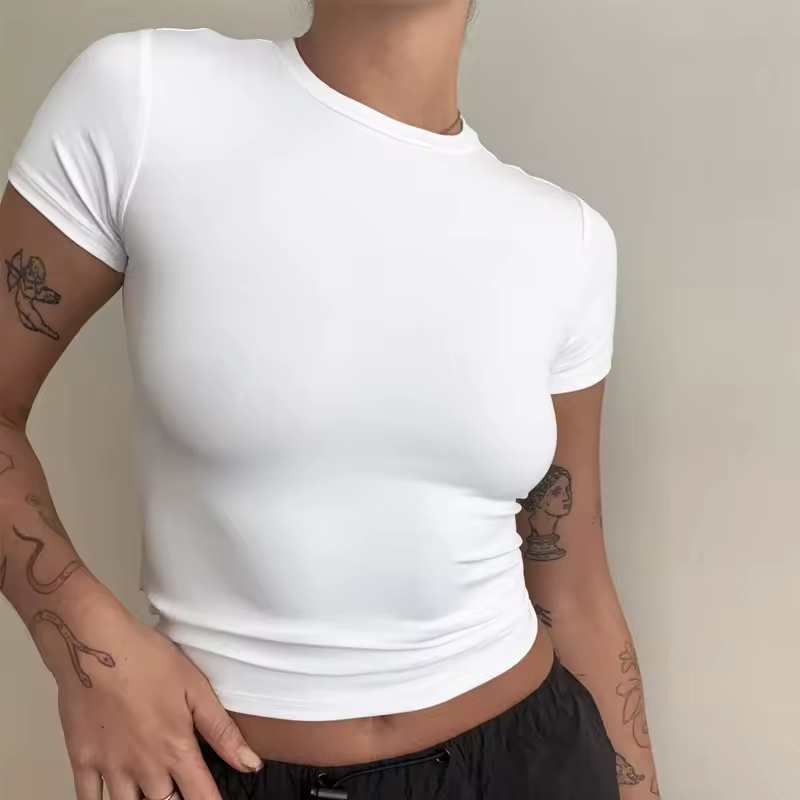 White fitted crew neck short sleeve women's T-shirt